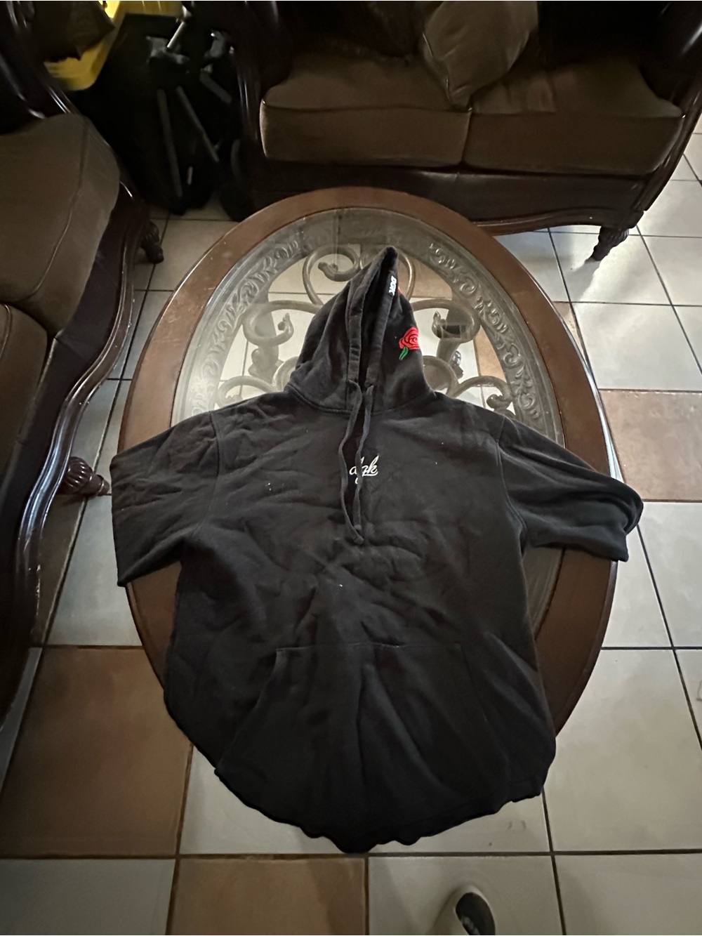 DGK Black Short-Sleeve Hooded Pullover with Red Rose Accent
